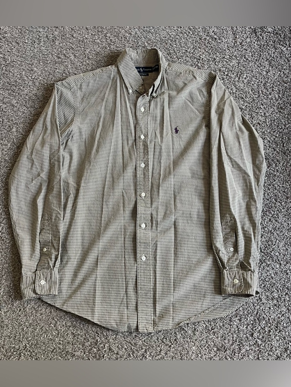 Ralph Lauren Brown White Check Gingham Long Sleeve Shirt Collared Custom Fit